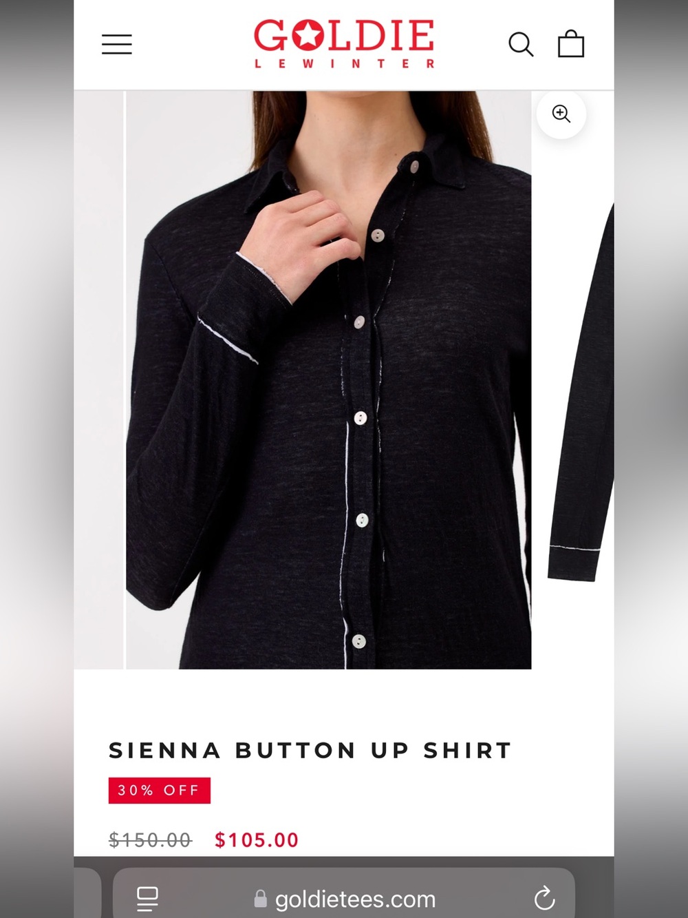Goldie Sienna Double Layer Cotton Black Button-Up